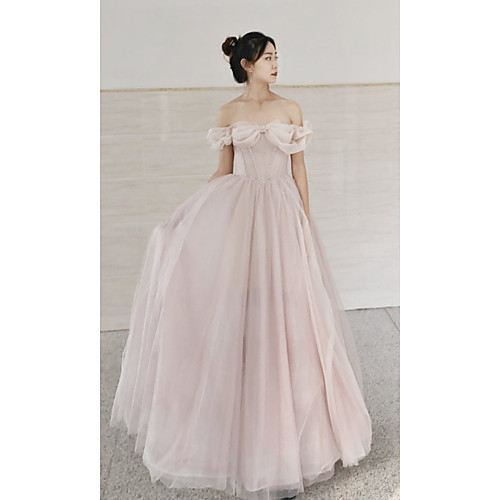 

A-Line Empire Elegant Prom Formal Evening Dress Sweetheart Neckline Short Sleeve Sweep / Brush Train Tulle with Pleats Beading 2021