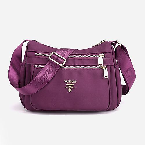 

Women's Bags Nylon Synthetic Crossbody Bag Zipper Daily Outdoor Baguette Bag MessengerBag Black Blue Purple Red