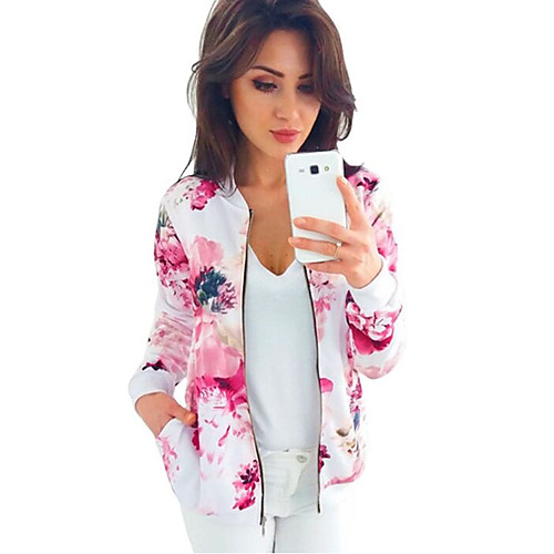 

Women's Print Print Spring & Fall Jacket Regular Going out Long Sleeve Cotton Blend Coat Tops Blue