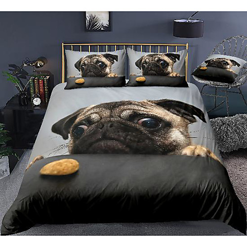 

cute dog print 3-piece duvet cover set hotel bedding sets comforter cover with soft lightweight microfiber, include 1 duvet cover, 2 pillowcases for double/queen/king(1 pillowcase for twin/single)