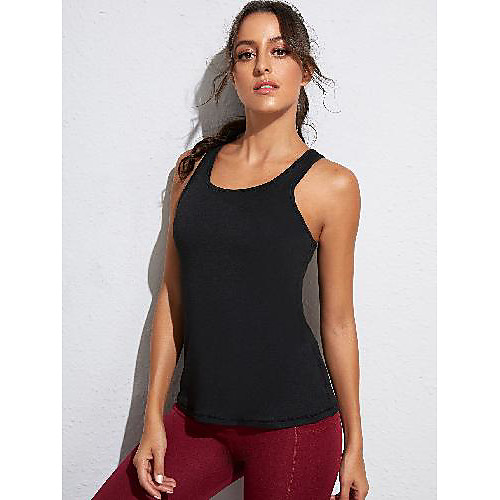 

Women's Sleeveless Running Tank Top Singlet Top Athletic Athleisure Summer Spandex Breathable Soft Sweat Out Yoga Gym Workout Running Training Exercise Sportswear Solid Colored Black Activewear