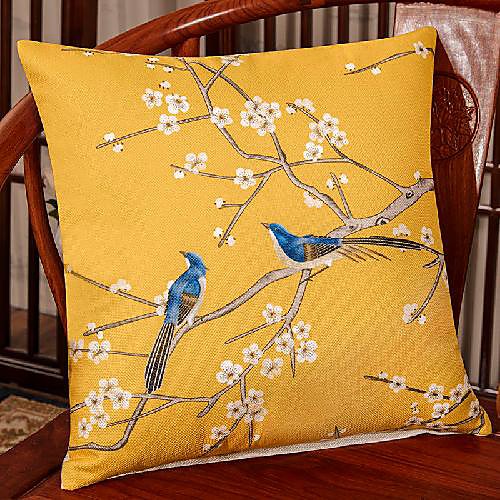 

1 pcs Linen Pillow Cover, Floral&Plants Luxury Modern Square Zipper Traditional Classic