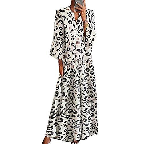 

ladies leopard tunic dress beach dress bohemian long sleeve dress v-neck summer dress print vintage long sleeve loose boho dresses maxi dress cocktail dresses b white p