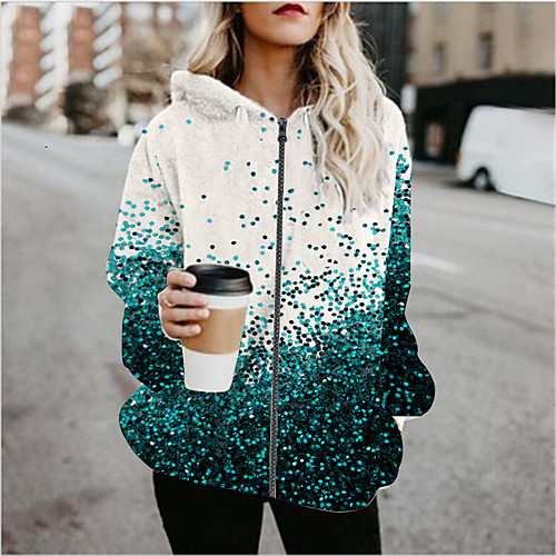 

Women's Polka Dot Patchwork Active Spring & Fall Hoodied Jacket Regular Sports Long Sleeve Cotton Blend Coat Tops Blue