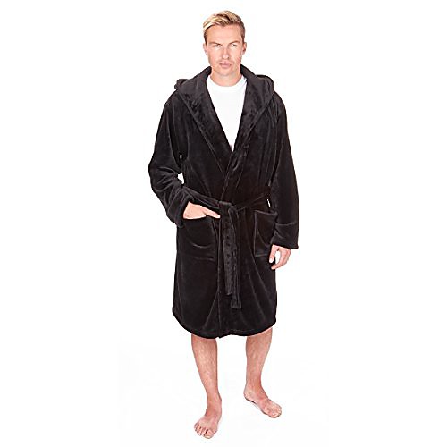

big & tall men's fleece hooded robe - winter dressing gown - sizes 3xl-5xl black