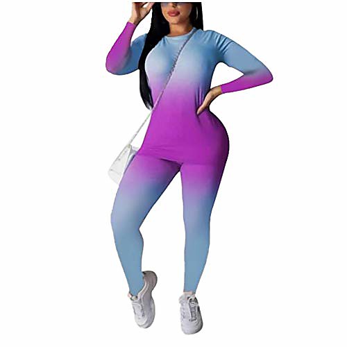 

women's 2 piece outfit workout long sleeve pullover t-shirt tops bodycon pants tracksuit casual sportswear (purple, s)