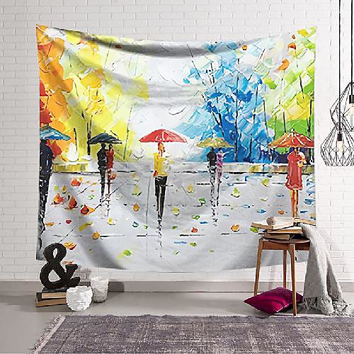 

Oil Painting Style Wall Tapestry Art Decor Blanket Curtain Hanging Home Bedroom Living Room Decoration Polyester Umbrella Pedestrian