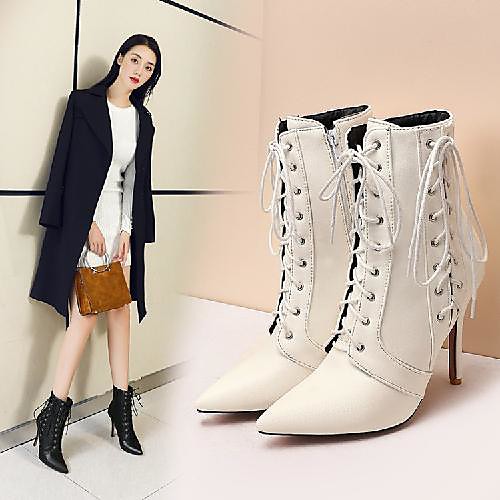 

Women's Boots Stiletto Heel Pointed Toe Daily PU Synthetics White Black Red