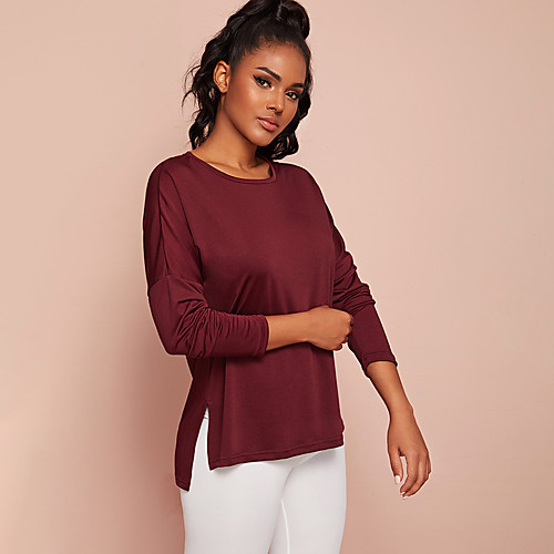 

Women's Long Sleeve Running Shirt Tee Tshirt Top Athletic Athleisure Nylon Thermal Warm Breathable Soft Gym Workout Running Jogging Training Exercise Sportswear Solid Colored Burgundy Activewear