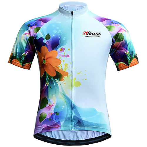

21Grams Men's Short Sleeve Cycling Jersey Sky Blue Floral Botanical Bike Jersey Mountain Bike MTB Road Bike Cycling Breathable Sports Clothing Apparel / Athletic