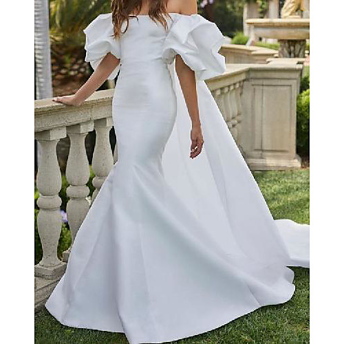 

Mermaid / Trumpet Wedding Dresses Off Shoulder Floor Length Detachable Taffeta Short Sleeve Country Simple with 2021