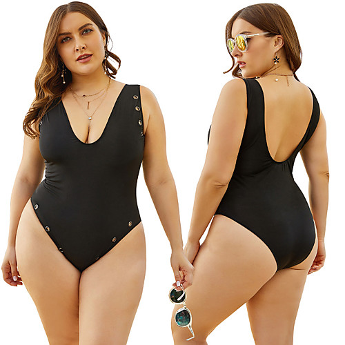 

Women's One Piece Swimsuit Solid Colored Padded Swimwear Bodysuit Swimwear Black Breathable Quick Dry Comfortable Sleeveless - Swimming Surfing Water Sports Summer Plus Size / Elastane