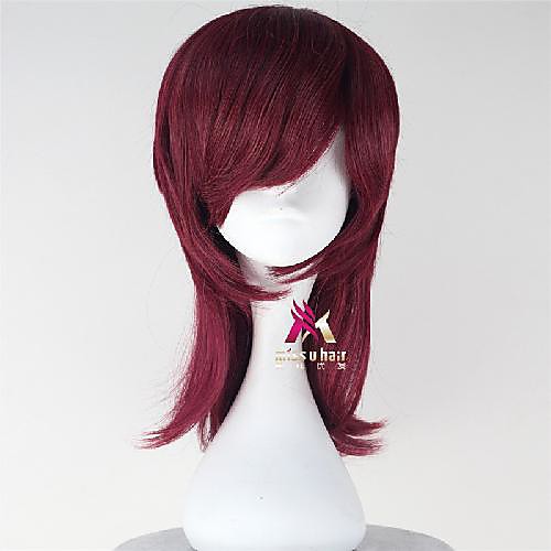 

Synthetic Wig Cosplay Wig Straight With Bangs Wig Medium Length Burgundy Synthetic Hair 18 inch Women's Fashionable Design Cosplay Soft Burgundy
