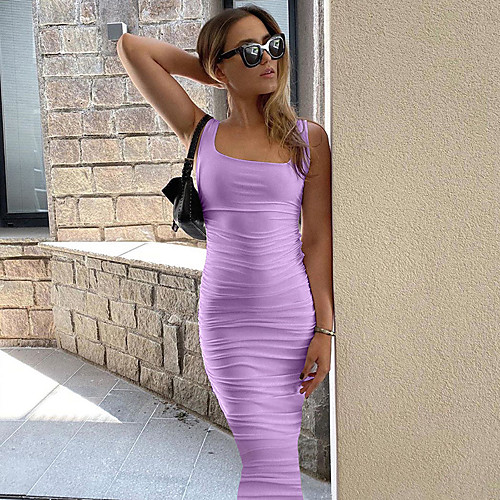 

Women's Shift Dress Knee Length Dress Black Blue Purple Green Brown Sleeveless Solid Color Fall Winter Casual Sexy 2021 S M L