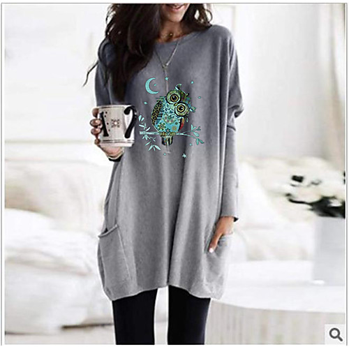 

Women's T Shirt Dress Tee Dress Short Mini Dress Blue Purple Orange Gray Long Sleeve Animal Print Fall Winter Round Neck Casual 2021 S M L XL XXL 3XL 4XL