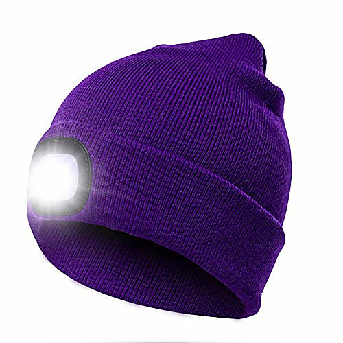 

led beanie hat with light, knit hat with light with button battery, hands free headlamp cap for hunting camping grilling running