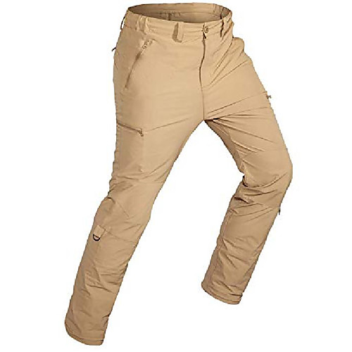 

men's-hiking-pants quick dry lightweight stretchy outdoor camping travel roll-up pants with 5 zipper pockets (khaki, small)