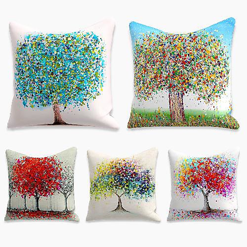 

5 pcs Linen Pillow Cover, Botanical Pastoral Boho Square Polyester Traditional Classic