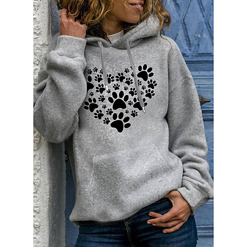 

Women's Pullover Hoodie Sweatshirt Graphic Heart Print Daily Other Prints Basic Casual Hoodies Sweatshirts White Gray