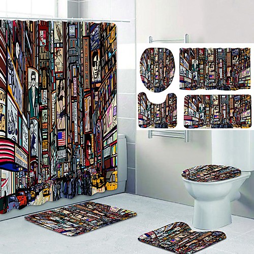 

Bathroom Shower Curtain & Mat Set Classic Polyester New Design