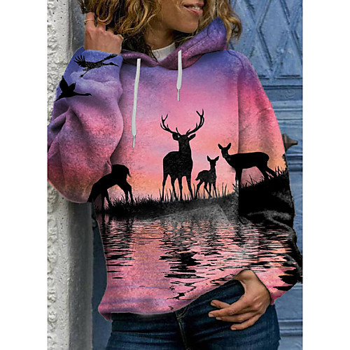 

Women's Pullover Hoodie Sweatshirt Graphic 3D Animal Front Pocket Print Daily 3D Print Basic Casual Hoodies Sweatshirts Purple
