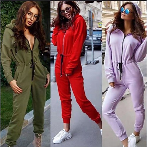 

Women's Full Zip One-piece Jumpsuit Street Casual Long Sleeve 2pcs Winter Thermal Warm Breathable Soft Gym Workout Running Jogging Training Exercise Sportswear Solid Colored Normal Outfit Set