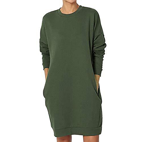

ladies hooded sweater loose with front pockets sweat dress leisure loose sport dress winter oversize jumper shirt dresses round neck sweat jacket solid color hooded dress spring