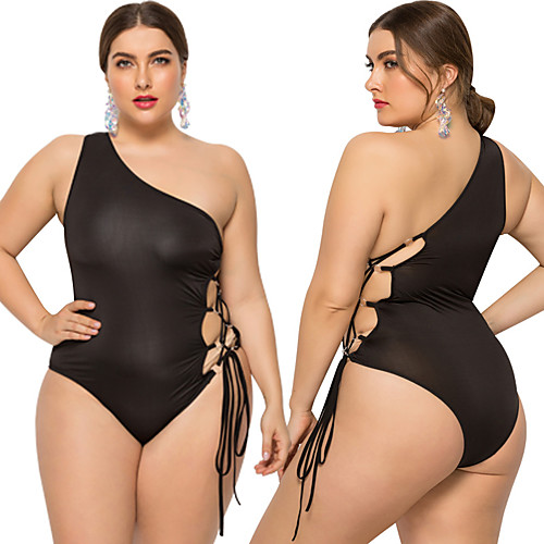 

Women's One Piece Swimsuit Solid Colored Padded Swimwear Bodysuit Swimwear Black Breathable Quick Dry Comfortable Sleeveless - Swimming Surfing Water Sports Summer Plus Size / Elastane