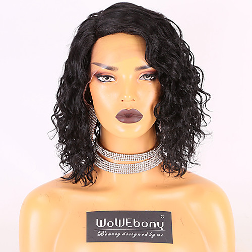

Remy Human Hair Lace Front Wig Side Part style Brazilian Hair Wavy Black Wig 150% Density with Baby Hair New Design Thick Women's Short Medium Length Human Hair Lace Wig WoWEbony