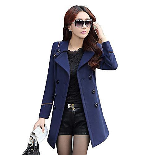 

ladies lapel wool coats women's double breasted slim fit trench jackets winter mid-long outwear fashion coat navy