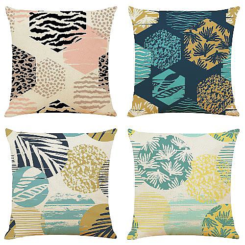 

4 pcs Linen Pillow Cover, Geometric Simple Classic Square Zipper Traditional Classic