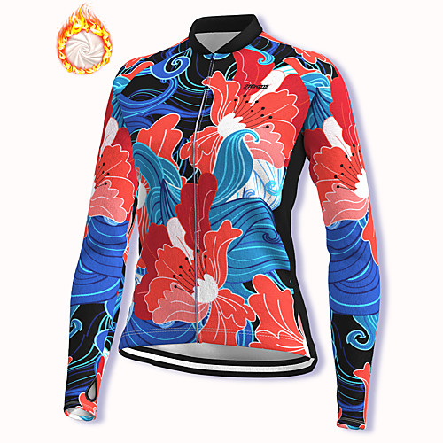 

21Grams Women's Long Sleeve Cycling Jacket Winter Fleece Spandex Blue Floral Botanical Bike Jacket Mountain Bike MTB Road Bike Cycling Fleece Lining Warm Sports Clothing Apparel / Stretchy