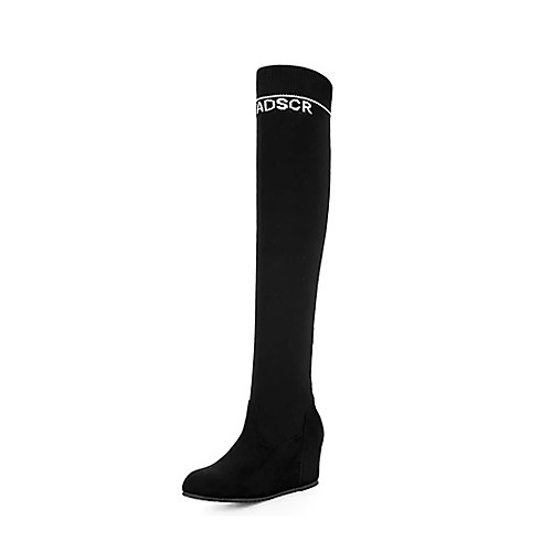 

Women's Boots Sock Boots Wedge Heel Round Toe Over The Knee Boots Casual Daily Nubuck Solid Colored Black