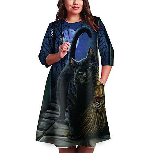 

Women's Plus Size Dresses Shift Dress Knee Length Dress 3/4 Length Sleeve Print Print Casual Spring / Oversized / Holiday / Oversized