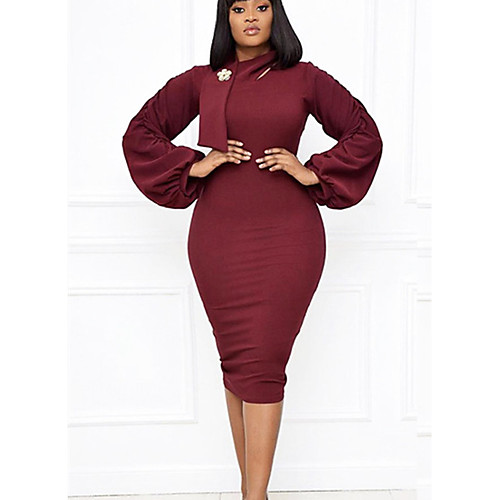 

Women's Plus Size Dresses Sheath Dress Midi Dress Long Sleeve Solid Color Patchwork Turtleneck Work Spring & Fall / Slim
