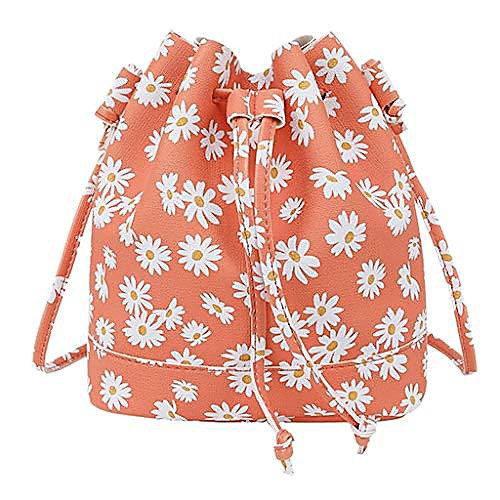 

women's pure color flowers crossbody bag fashion bucket bag shoulder bag hand bag messenger bag phone bag (orange)
