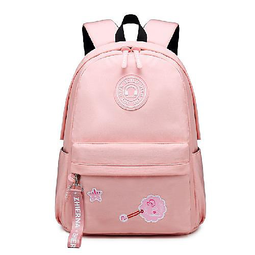 

Unisex Nylon School Bag Rucksack Large Capacity Zipper Floral Print Daily Outdoor Backpack Black Blushing Pink Dusty Rose Light Grey