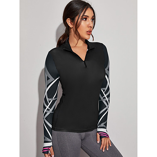 

Women's Long Sleeve High Neck Running Shirt Thumbhole Quarter Zip Tee Tshirt Top Athletic Athleisure Nylon Thermal Warm Breathable Soft Gym Workout Running Jogging Training Exercise Sportswear Black