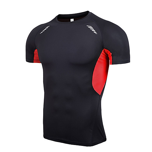 

Men's Hiking Tee shirt Short Sleeve Crew Neck Tee Tshirt Outdoor Breathable Quick Dry Soft High Elasticity Summer Elastane Polyester Patchwork Black Red Grey Fishing Climbing Beach