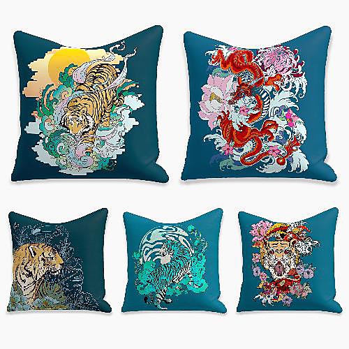 

cushion cover 5pc linen soft decorative square throw pillow cover cushion case pillowcase for sofa bedroom 45 x 45 cm (18 x 18 inch) superior quality machine washable chinese opera