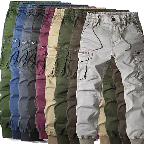 

Men's Hiking Cargo Pants Solid Color Outdoor Breathable Anti-tear Multi-Pockets Cotton Bottoms Light Gray Wine Screen Color Olive Green ArmyGreen Hunting Fishing Climbing 29 30 32 34 36