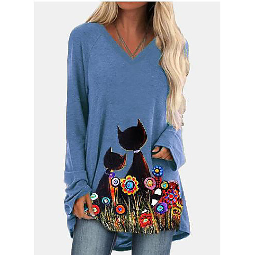 

Women's Shift Dress Short Mini Dress Blue Green Long Sleeve Print Print Fall V Neck Casual 2021 L XL XXL 3XL 4XL 5XL / Plus Size