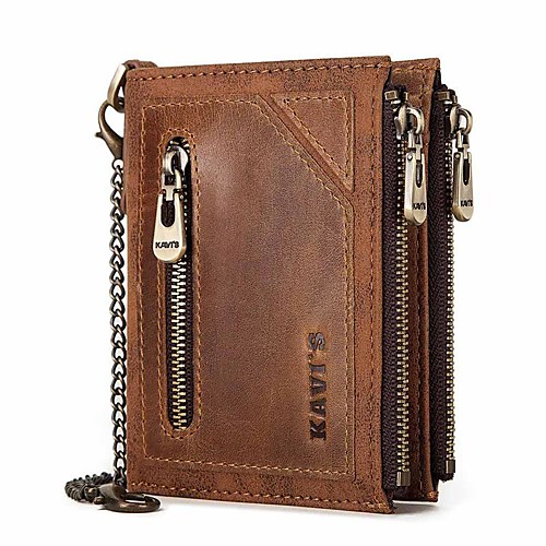 

Men's Bags Nappa Leather Cowhide Wallet Zipper Chain Daily Baguette Bag Dark Brown Khaki