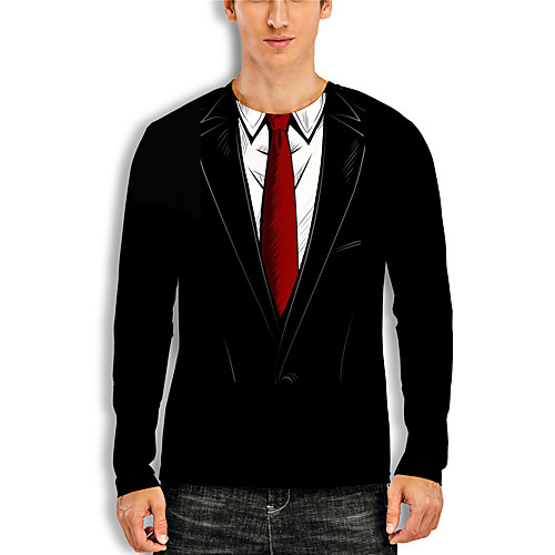 

Men's T shirt 3D Print Graphic 3D Print Long Sleeve Casual Tops Cartoon Classic Black