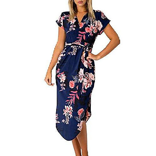 

ladies summer dresses short-sleeved v-neck long dresses summer elegant beach dress (l, z_schwarz)