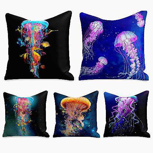 

5 pcs Linen Pillow Cover, Animal Simple Casual Square Polyester Traditional Classic