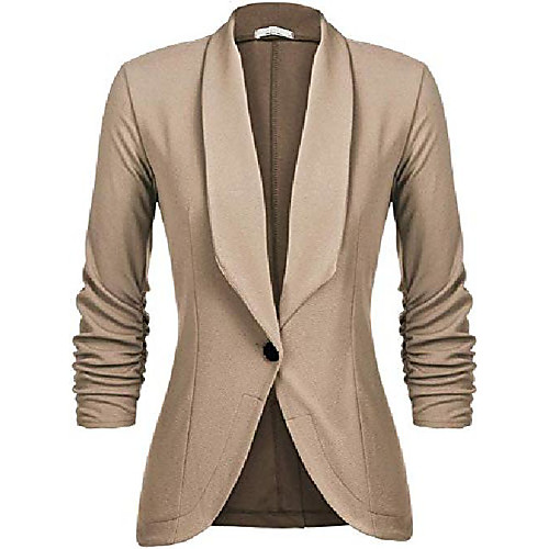

Women's Blazer Solid Color Classic Style Classic & Timeless Cotton Office / Career Coat Tops Apricot / Notch lapel collar