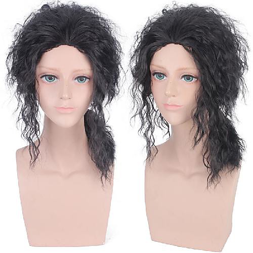 

Cosplay Costume Wig Michael Jackson Curly Asymmetrical Wig Medium Length Black Synthetic Hair Men's Anime Cosplay Soft Black