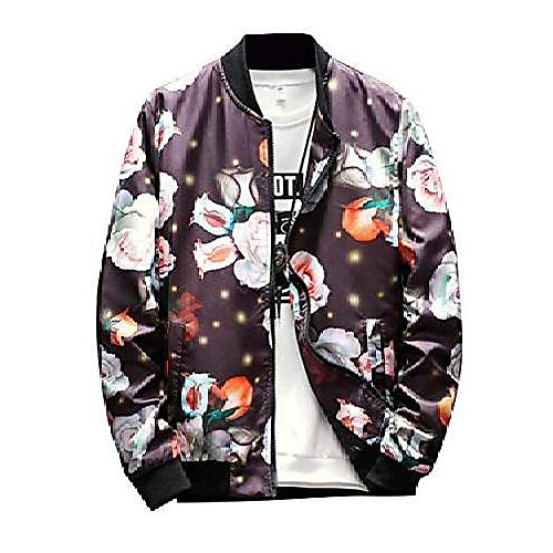 

mens floral printing loose plus size full zip jacket coat outwear 2 xxxxl