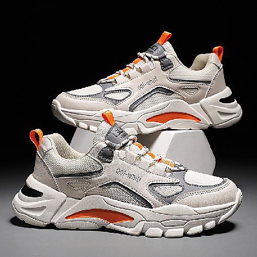 

Men's Trainers Athletic Shoes Daily Walking Shoes PU Breathable Non-slipping Wear Proof Black and White White Beige Fall